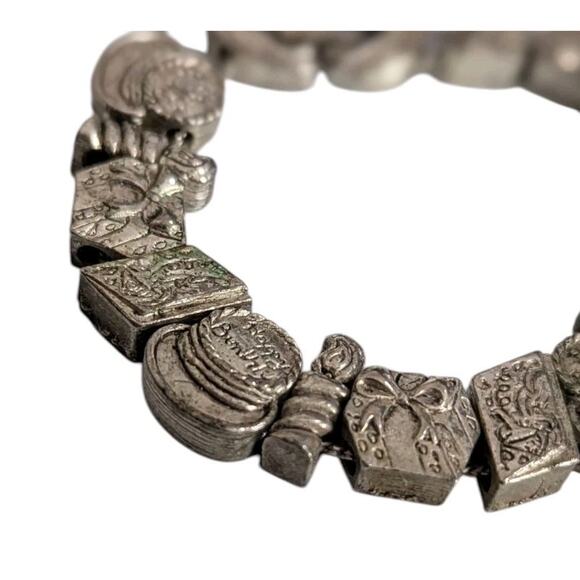 Vintage Tofa Happy Birthday Charm Slide Bracelet Silver Tone Cake Candle Gift - Picture 4 of 6